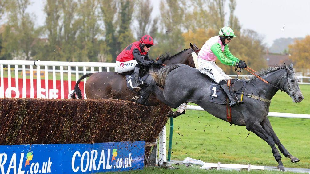 Empire Steel (right): going best when exiting the Rowland Meyrick Chase at Wetherby