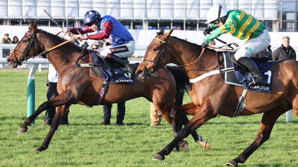Paisley Park (left) goes into battle with Champ after the final hurdle
