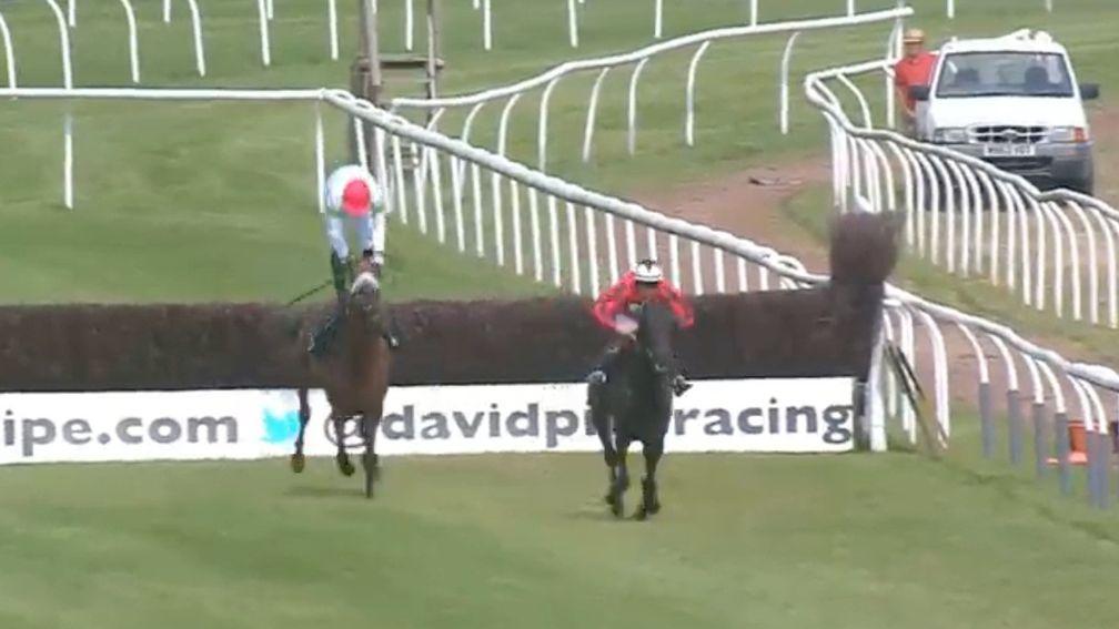 Rex Dingle spectacularly unseats after the second-last leaving Dindin with just one fence to jump