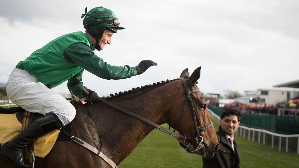Daryl Jacob celebrates winning on Footpad in the Ryanair Novice Chase at Punchestown