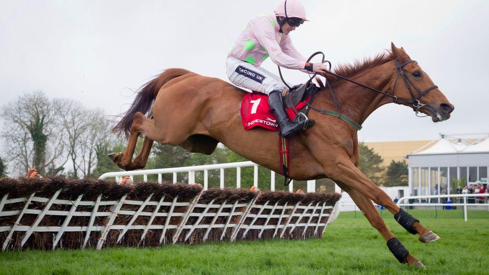 Annie Power and Ruby Walsh jump the last to win the 2014 Mares Champion Hurdle