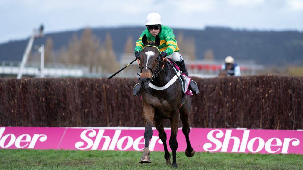 Jonbon accelerates away from the final fence in the Shloer Chase