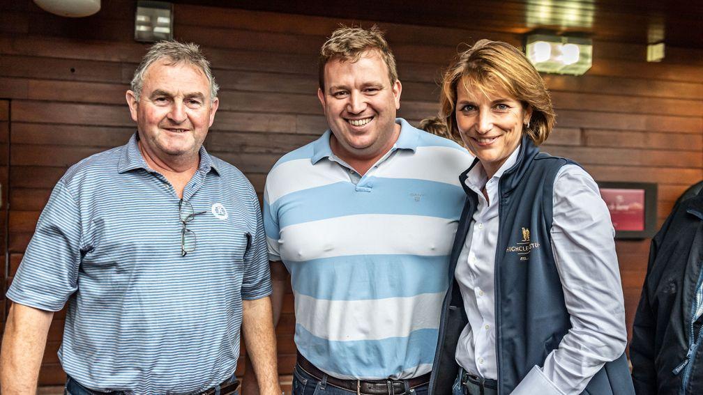 Michael Nolan (left) with son-in-law and breeder James Cloney and Highclere Stud's Carolyn Warren