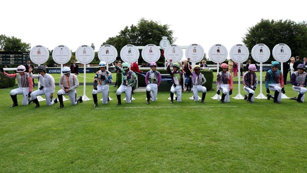 Riders took the knee before the Magnolia Cup at Glorious Goodwood last week
