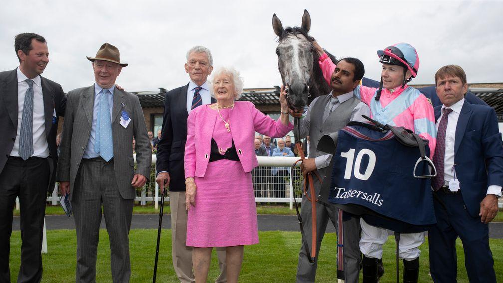 Tony Wechsler and Ann Plummer (third and fourth left) with their Irish 2,000 Guineas winner Phoenix Of Spain