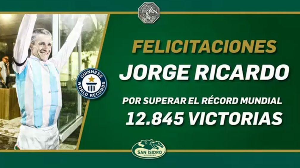 ...and that's the world record! With the 12,845th winner of a remarkable career, Brazilian legend Jorge Ricardo surpassed Russell Baze's career mark at San Isidro on Wednesday