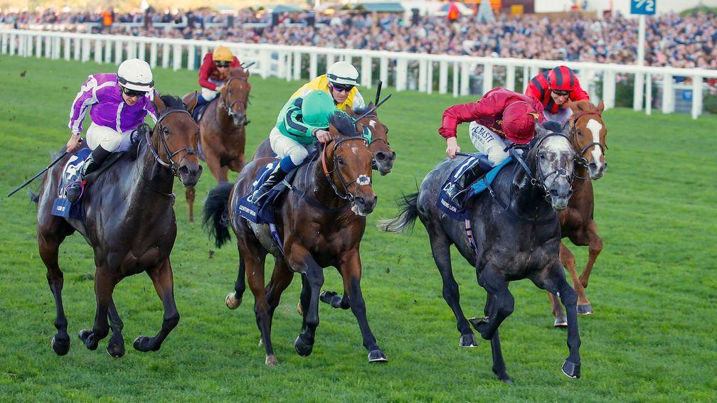 Century Dream (centre) finishes third to Roaring Lion at Ascot