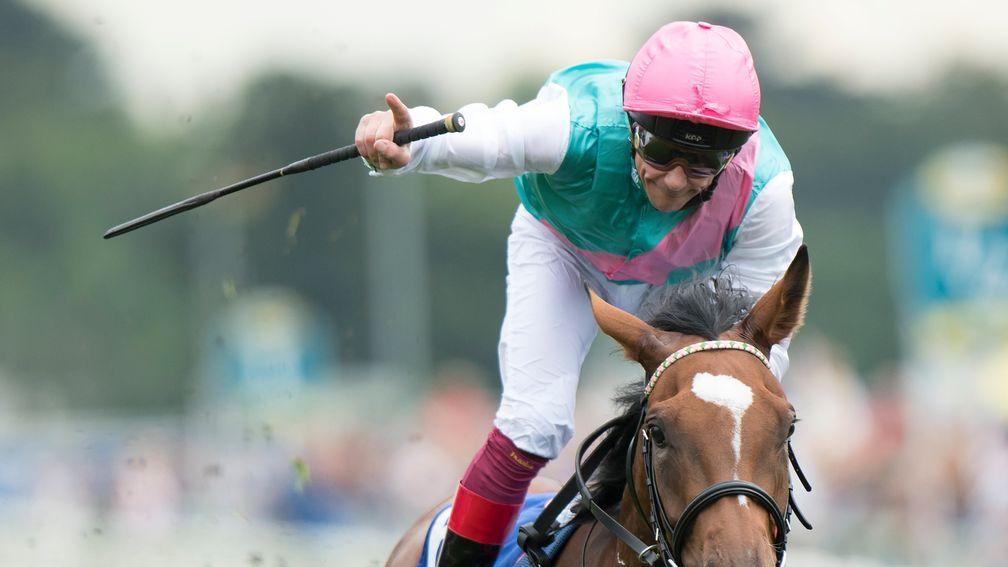 Frankie Dettori celebrates victory on the 'awesome' Enable