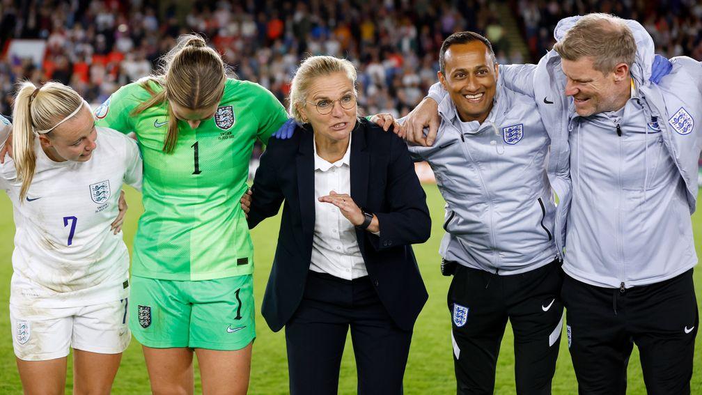 England manager Sarina Wiegman (centre) has done a terrific job guiding the Lionesses to the final of Women's Euro 2022