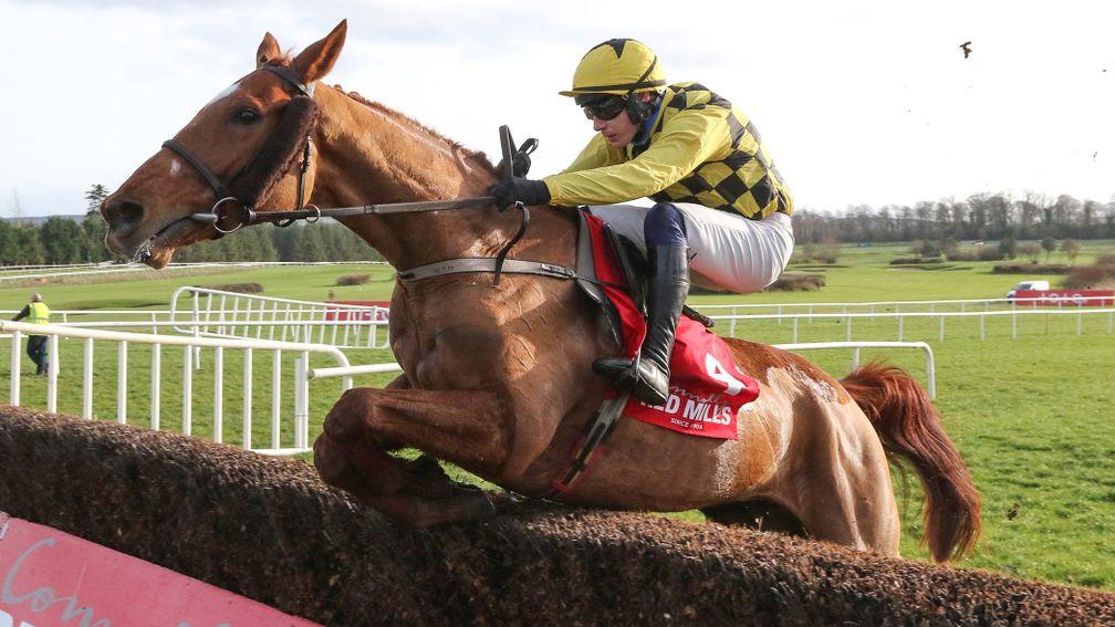 Gowran Park Sat 19 February 2022 Melon ridden by Paul Townend jumping the last fence to win The Red Mills SteeplechasePhoto.carolinenorris.ie