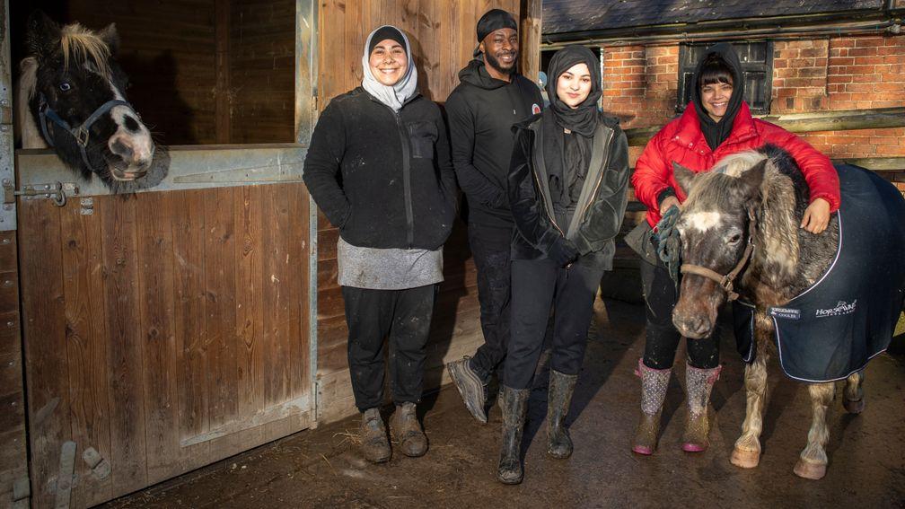 Freedom Tariq otherwise known as Fr33dom the founder of The Urban Equestrian Academy with his students and assictants Salwa Tebai, Saarah Nazir and Shareefa at Scraptoft Hill Farm near Leicester 15.12.20Pic: Edward Whitaker