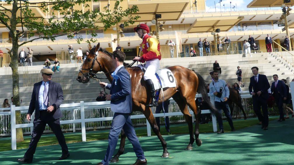 State Of Rest and Shane Crosse return to winner's enclosure after the Prix Ganay