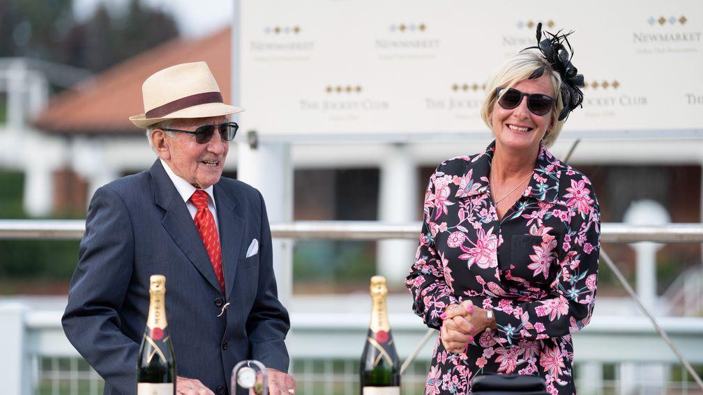 Lifetime In Racing winner ,Cliff Lines and Kristina Milligan representing her father Les Simpson who was Highly Commended for a posthumous award Newmarket 22.9.22 Pic: Edward Whitaker