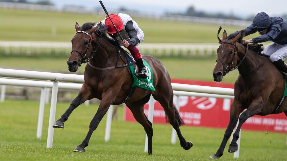 Fleeting (right) pokes her neck into the picture too late to trouble Star Catcher and Frankie Dettori in the Kerrygold Irish Oaks at the Curragh on Saturday