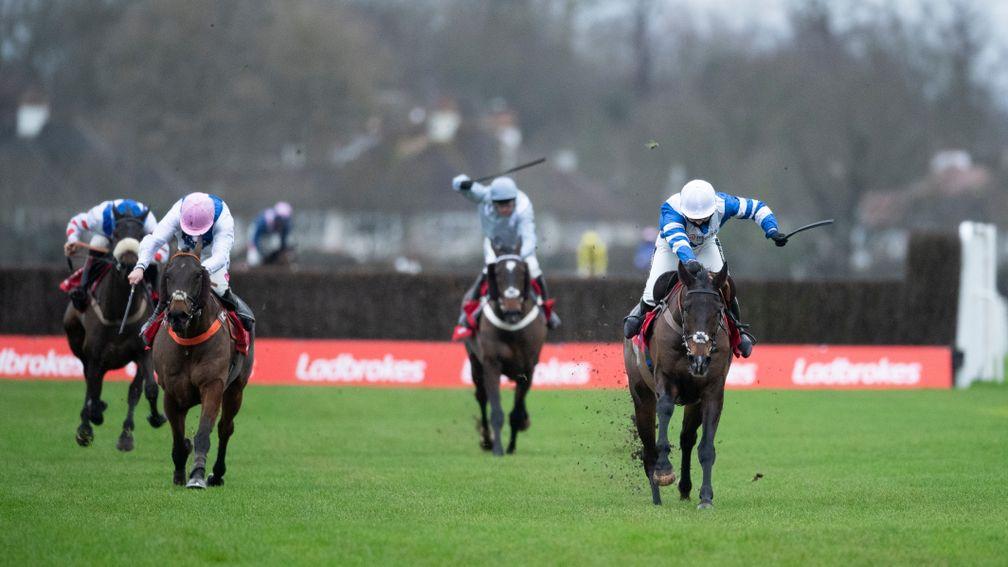 Frodon and Bryony Frost (right) on the way to winning the King George VI Chase in 2020