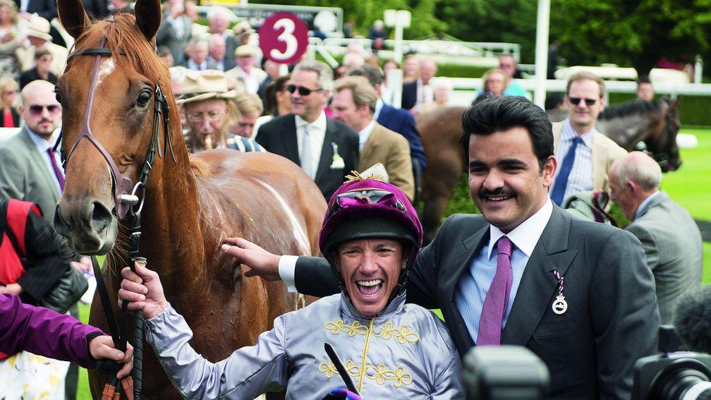 Galileo Gold (Frankie Dettori) and Sheikh Joaan after the Qatar Vintage StakesGoodwood 28.7.15 Pic: Edward Whitaker