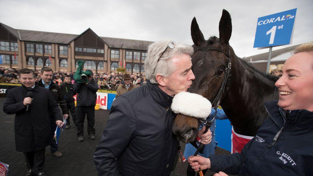Michael O'Leary kisses Champagne Classic after his Grade 1 victory.Punchestown Festival.Photo:Patrick McCann 26.04.2017