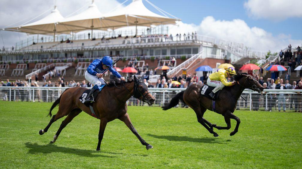 Sea Silk Road (Tom Marquand) beats Eternal Pearl (William Buick,left) in the Height Of Fashion StakesGoodwood 20.5.22 Pic: Edward Whitaker