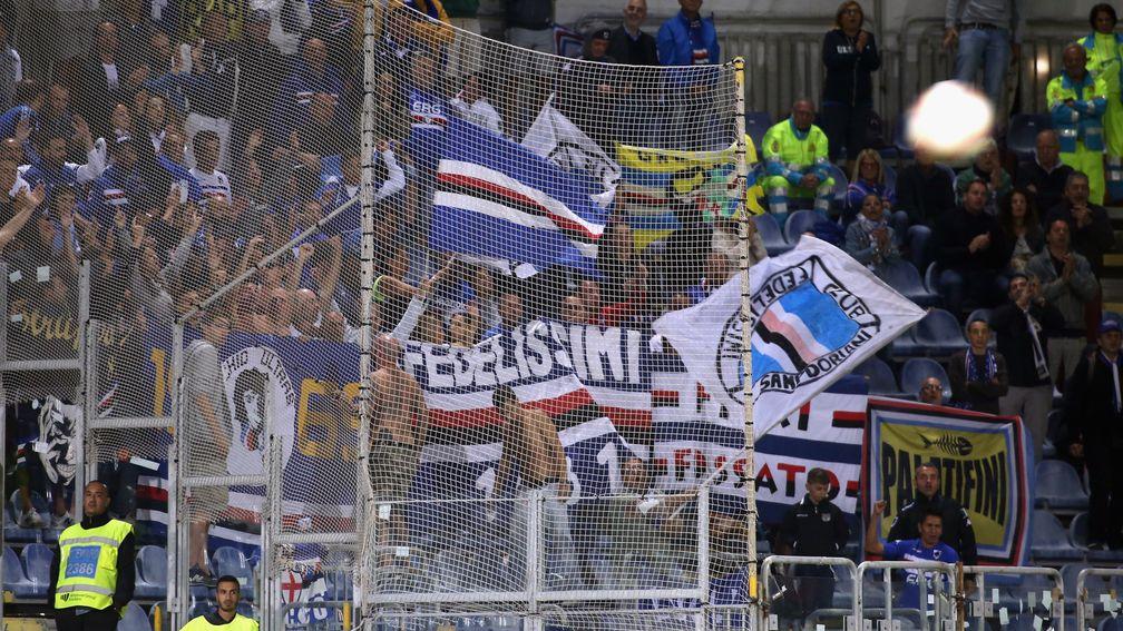 Sampdoria fans fly their flags
