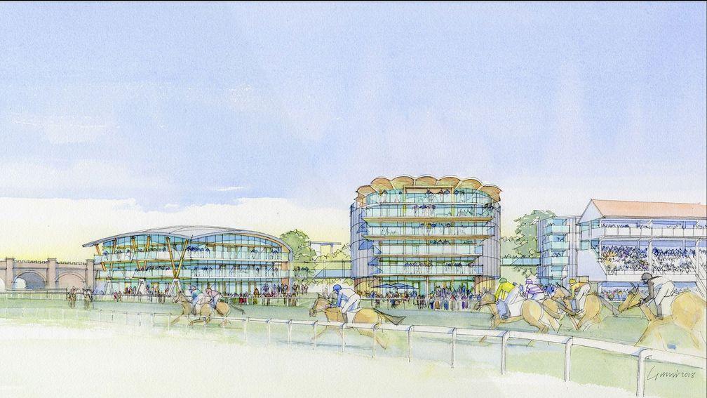 The artist's impression shows the new events building to the left of the modernised Pavilion Grandstand