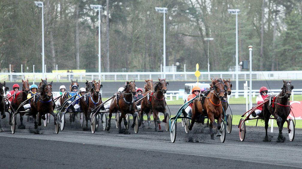 Cinders and ashes: the climax of a race at France's 'Temple of Trotting,' Vincennes on the eastern edge of Paris.