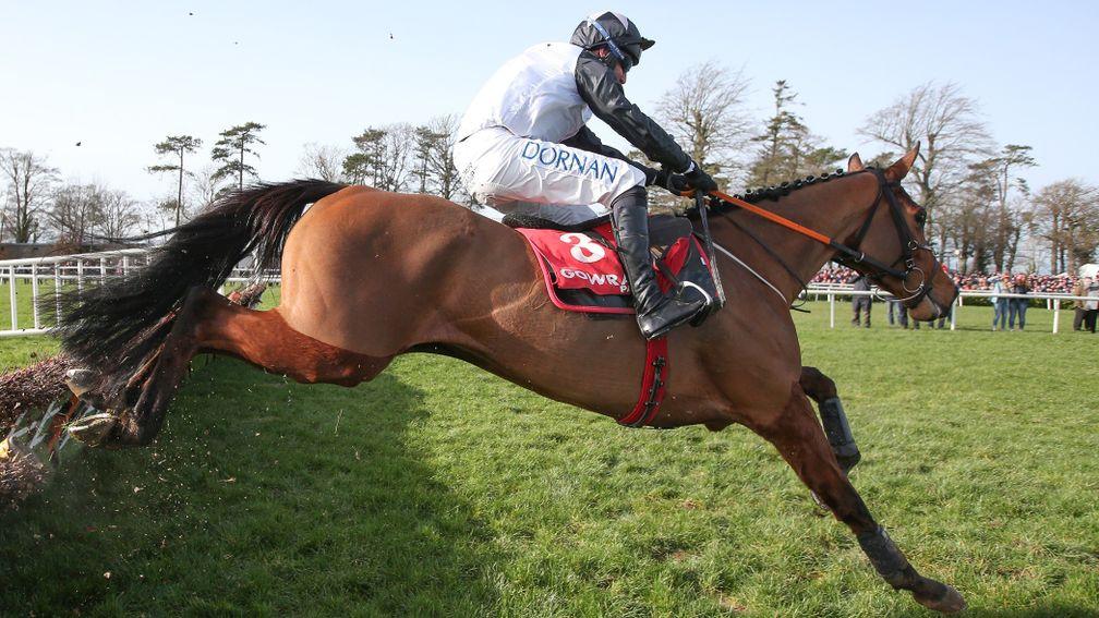 Teahupoo jumps the last en route to landing the Red Mills Trial Hurdle at Gowran Park