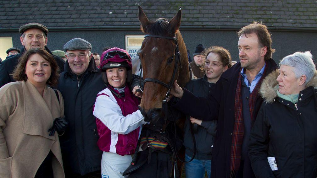 Katie Walsh and Ted Walsh (to her left) with Seabass after victory at Thurles in 2015