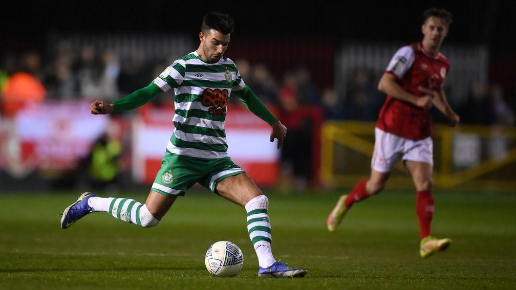 Danny Mandroiu of Shamrock Rovers in action against St Patrick's Athletic