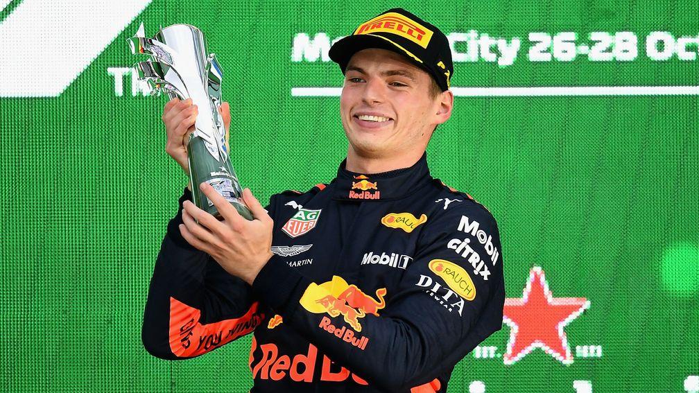 Max Verstappen of Red Bull celebrates his victory in Mexico