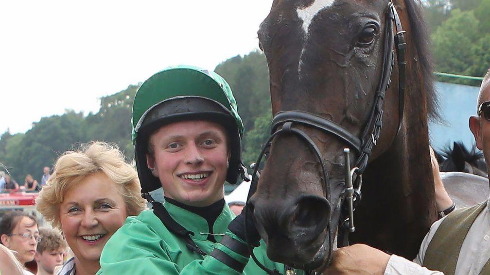 James Bowen with Curious Carlos, his first winner in the paid ranks at Cartmel in May