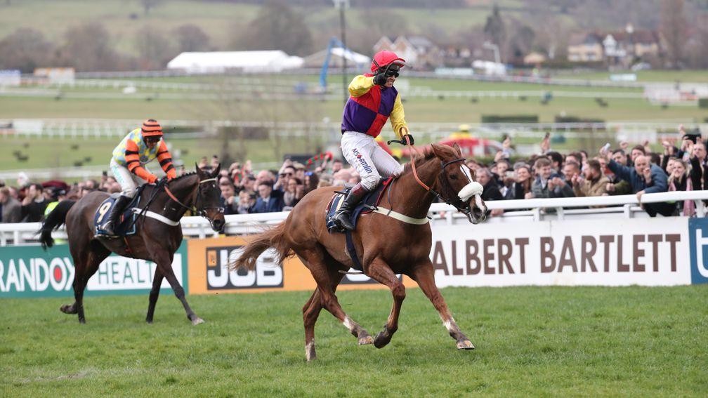 Might Bite (left) fails to overhaul Native River in the Cheltenham Gold Cup