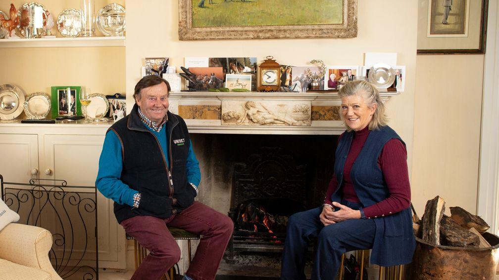 Champion trainer Nicky Henderson and his wife Sophie in the drawing room at Seven Barrows. He celebrates his 70th birthday this monthLambourn 1.12.20 Pic: Edward Whitaker