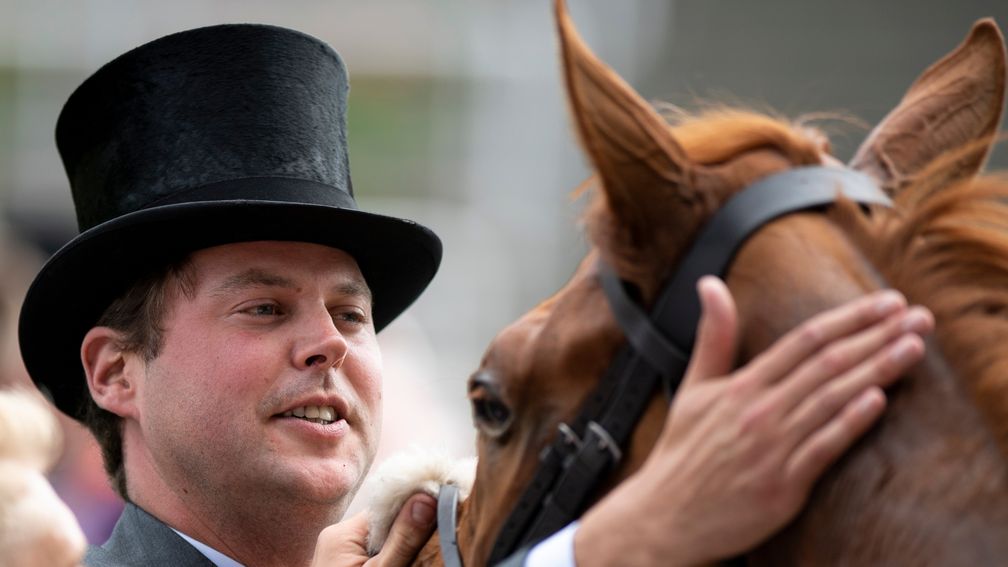 Charlie Fellowes gives a pat to Thanks Be after the Sandringham Stakes at Royal Ascot