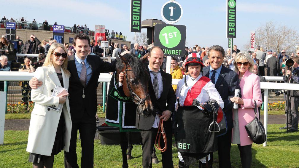 James Tate (second left) and jockey P J McDonald with Diamond Jubilee favourite Invincible Army after Cammidge Trophy success at Doncaster in March