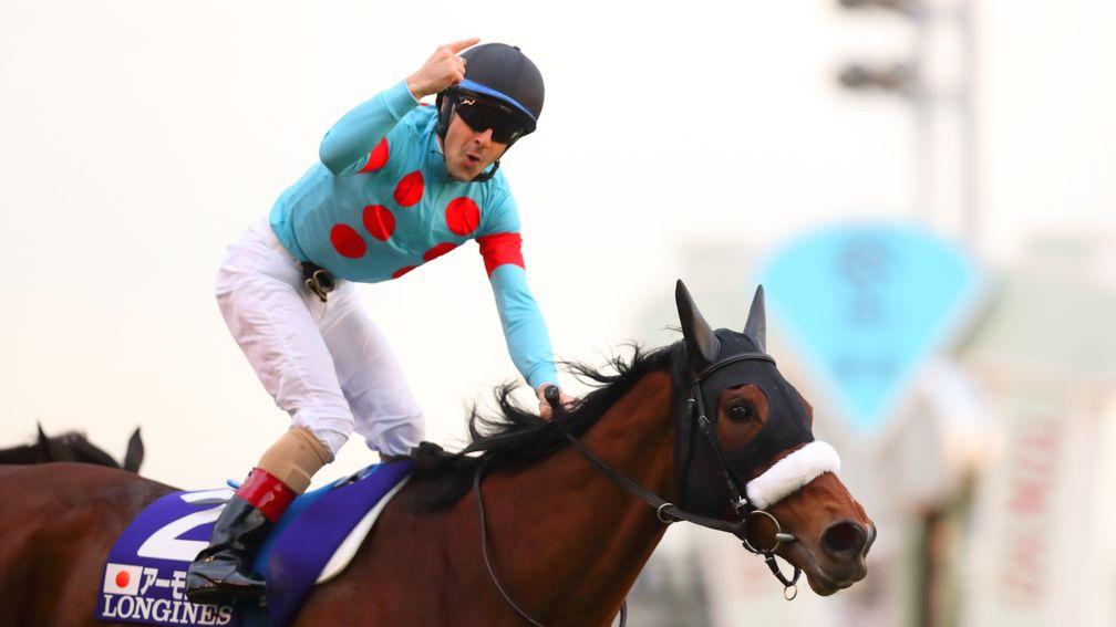 Top of the world: Christophe Lemaire salutes Almond Eye after winning a second Japan Cup