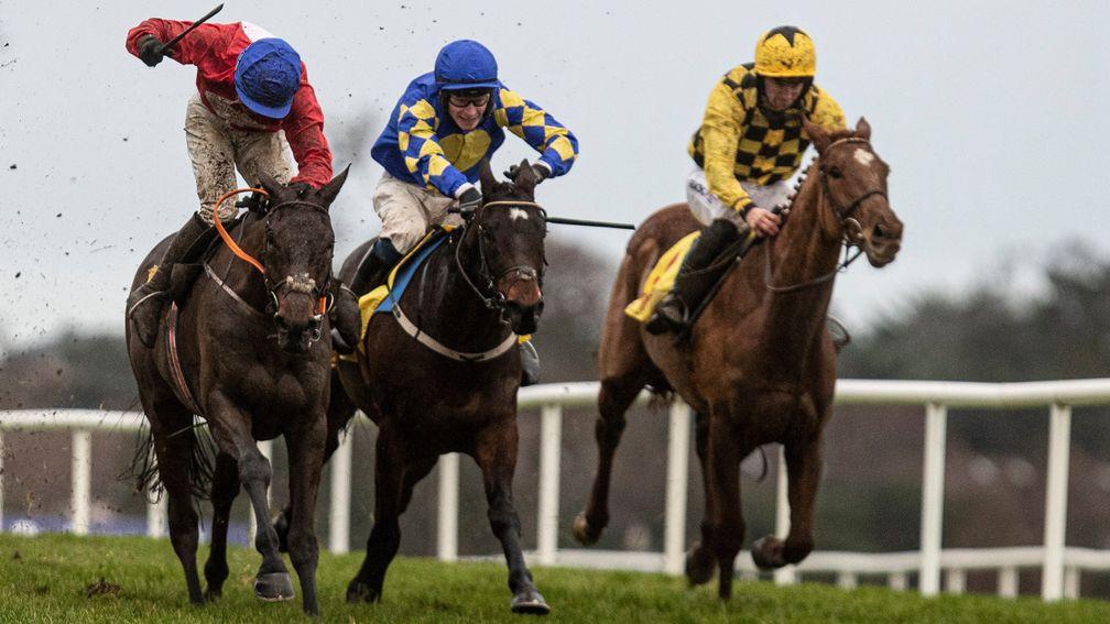A Plus Tard (left, Darragh O'Keeffe) wins the Savills Chase at Leopardstown