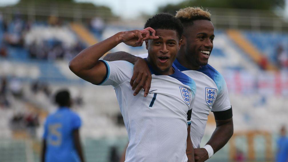Rhian Brewster celebrates his brace against Italy Under-21s