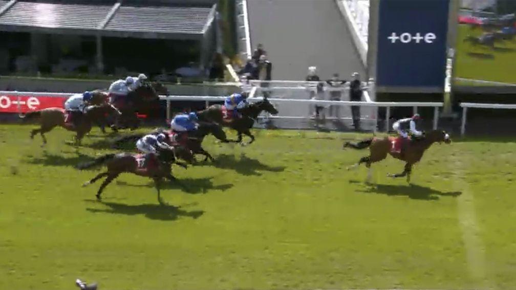 The pair cross the line, with Dettori and Falcon Eight sealing victory for Dermot Weld
