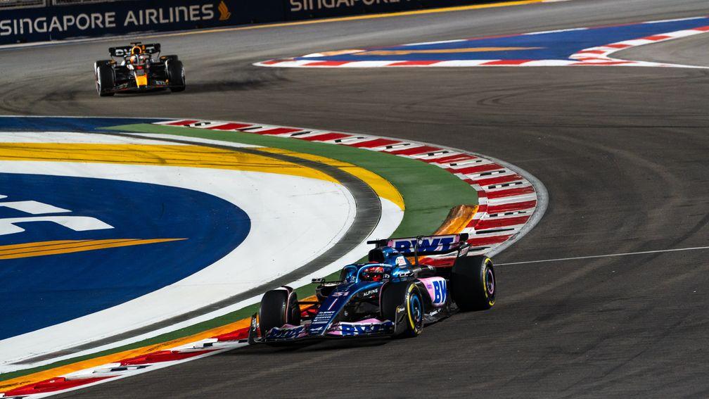 Esteban Ocon in action during the Singapore Grand Prix