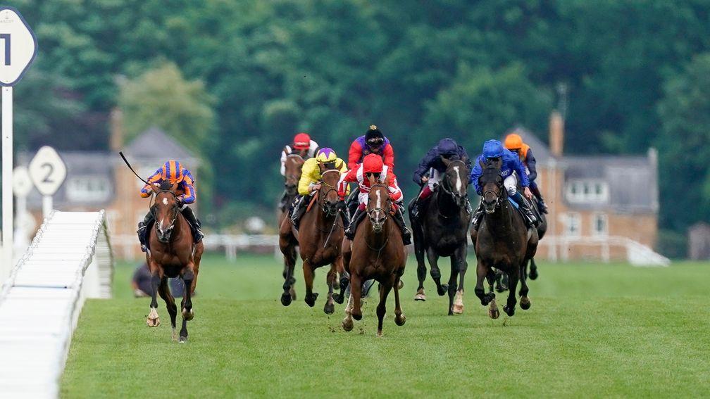 ASCOT, ENGLAND - JUNE 19: Ryan Moore riding Santiago (L) win The Queen's Vase on Day Four of Royal Ascot at Ascot Racecourse on June 19, 2020 in Ascot, England. The Queen will miss out on attending Royal Ascot in person for the first time in her 68 year r