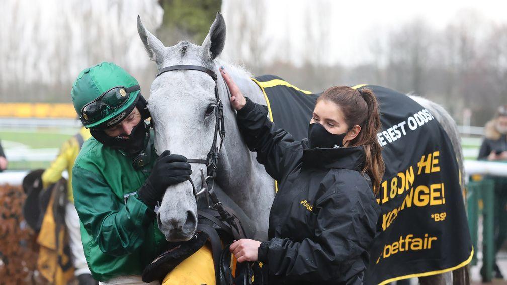 Daryl Jacob and groom Bohemia Houghton thank Bristol De Mai after the grey had recaptured the Betfair Chase in spectacular style