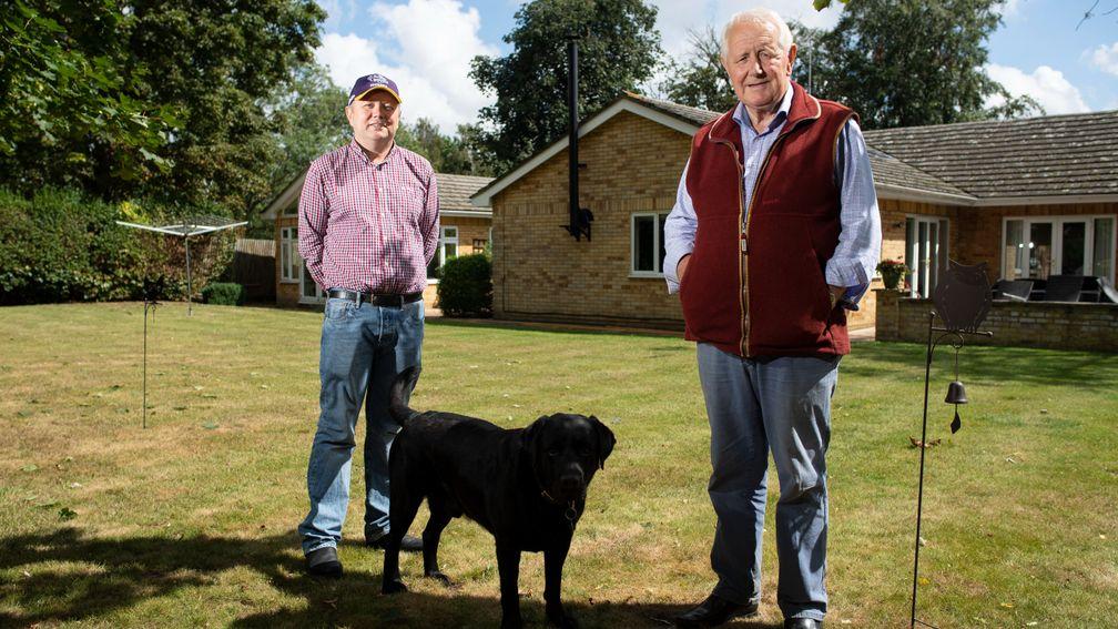 David Elsworth with his son Simon in his garden at home in Newmarket