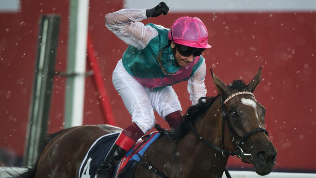 Punching the air: Frankie Dettori celebrates Classic glory aboard Enable in the Oaks