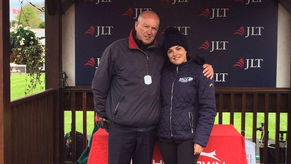 Olivia Smith with father Andy after completing her Wales to Ireland multi-marathon