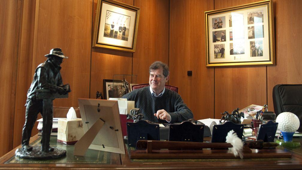 Martinstown Stud, Kilmallock, Co.Limerick, Ireland 3.3.10 Pic:Edward WhitakerJP McManus in his offices at Martinstown.The statue is of his great friend John Magnier