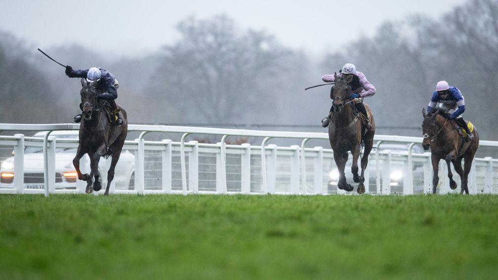 Cyrname (right): well beaten before a final fence fall in the Ascot Chase
