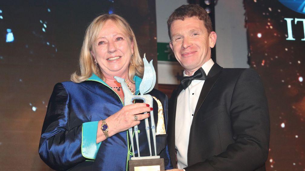 Mags O'Toole accepting the Wild Geese prize at last year's ITBA Awards