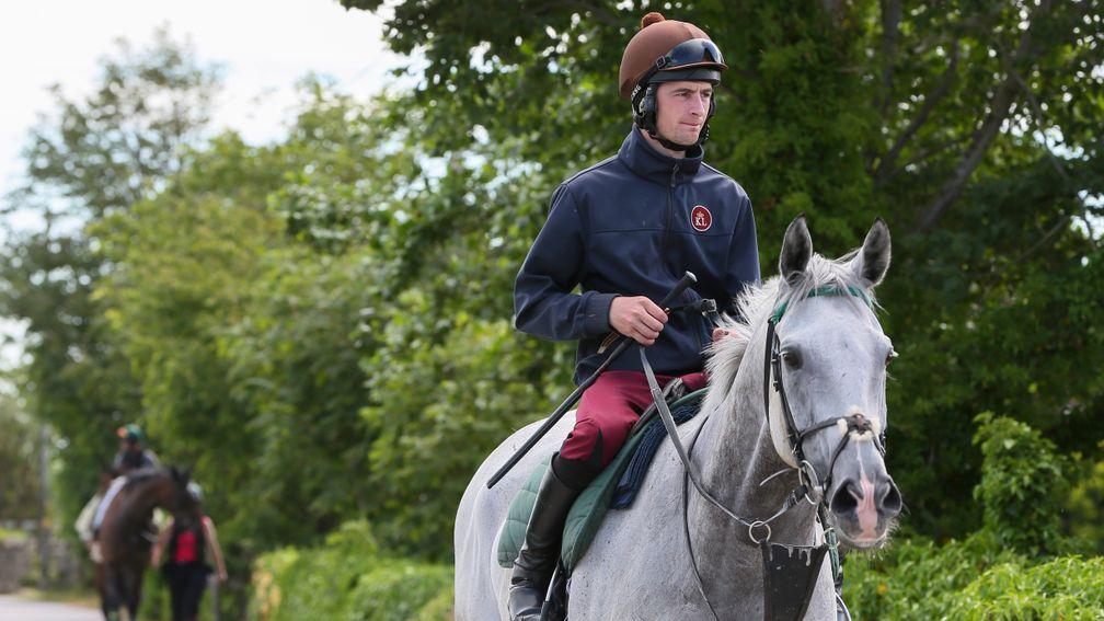 Brian Toomey aboard Kings Grey, on whom he had his comeback ride in July 2015