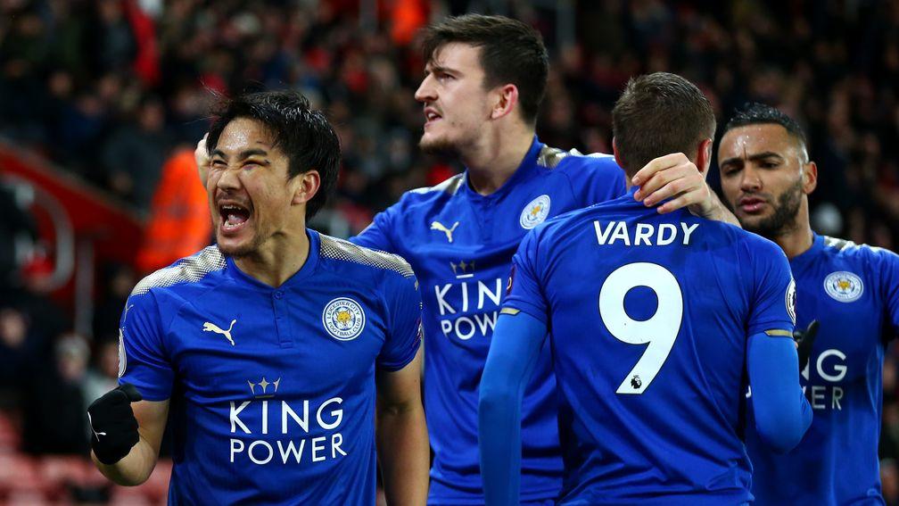 Leicester celebrate their fourth goal in the victory at Southampton