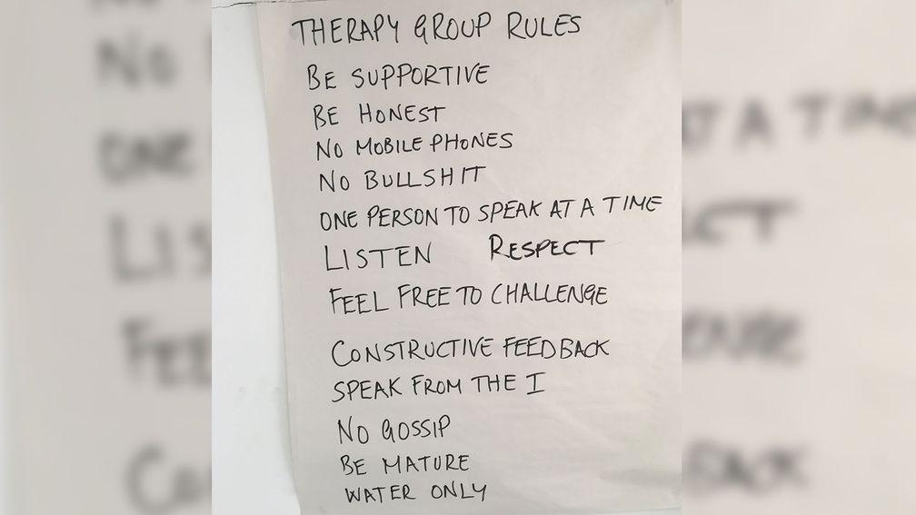 A whiteboard at Gordon Moody House rehabilitation centre reflects the strict regime  that operates for the 14-week residential courses of treatment